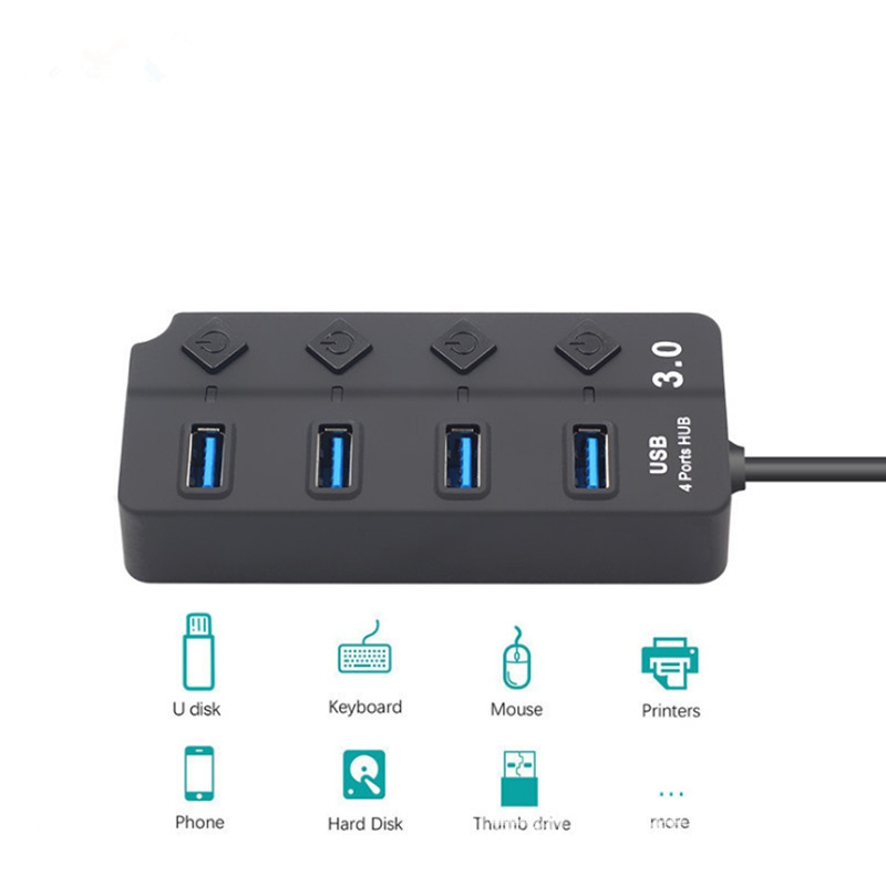 4 port USB3.0 HUB with independent switches plastic